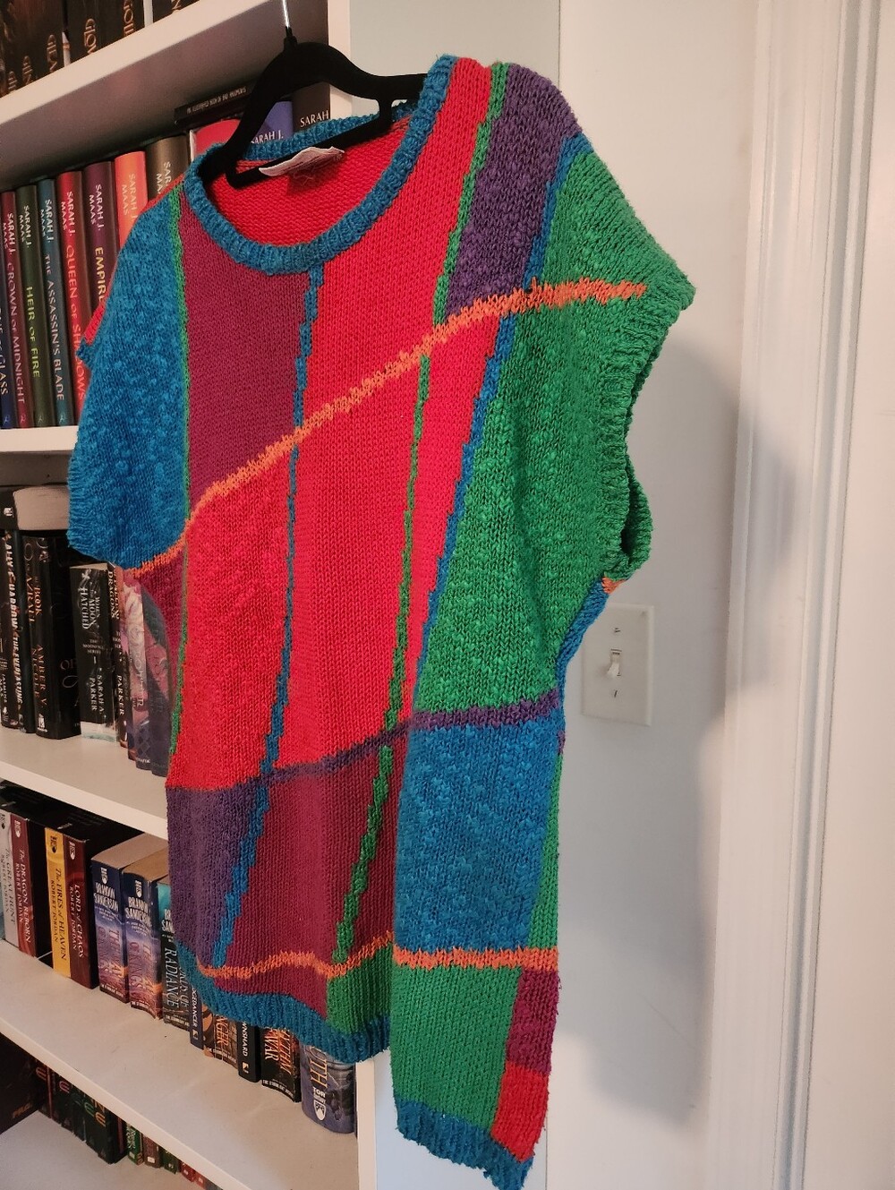 Vintage 80s Personal Colorblock Knit Sweater Sz M Bold Geometric Ramie Cotton - Picture 8 of 11